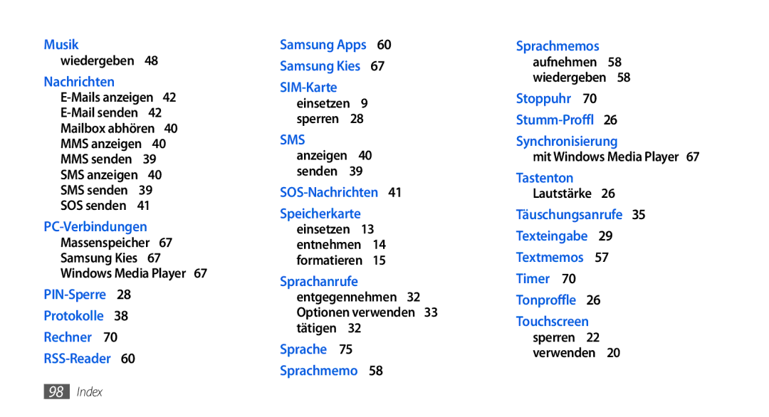 Samsung GT-S5560LKIDBT Wiedergeben , Massenspeicher Samsung Kies Windows Media Player , Einsetzen Sperren , Lautstärke  